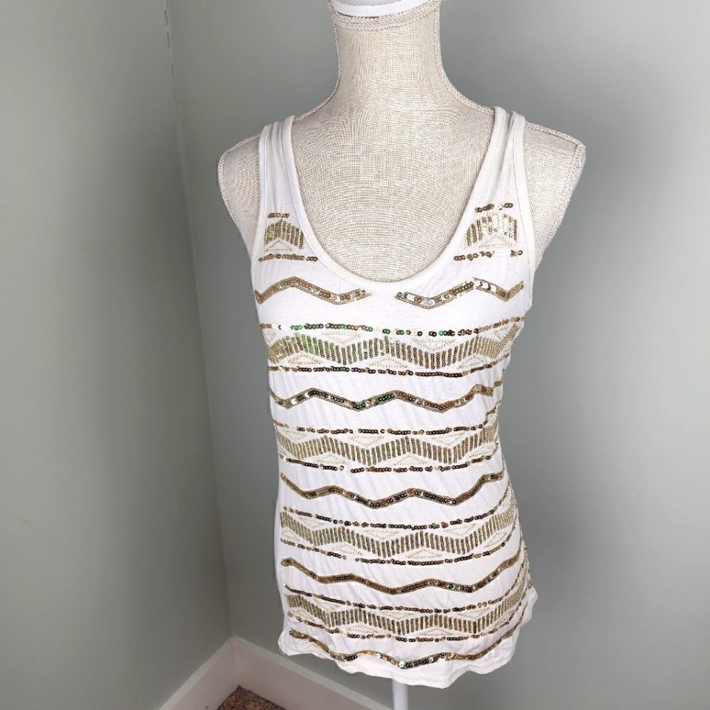 ZOY ESTILLO WOMEN'S SLEEVELESS TOP T BACK WITH GOLD EMBELLISHMENTS SIZE MEDIUM